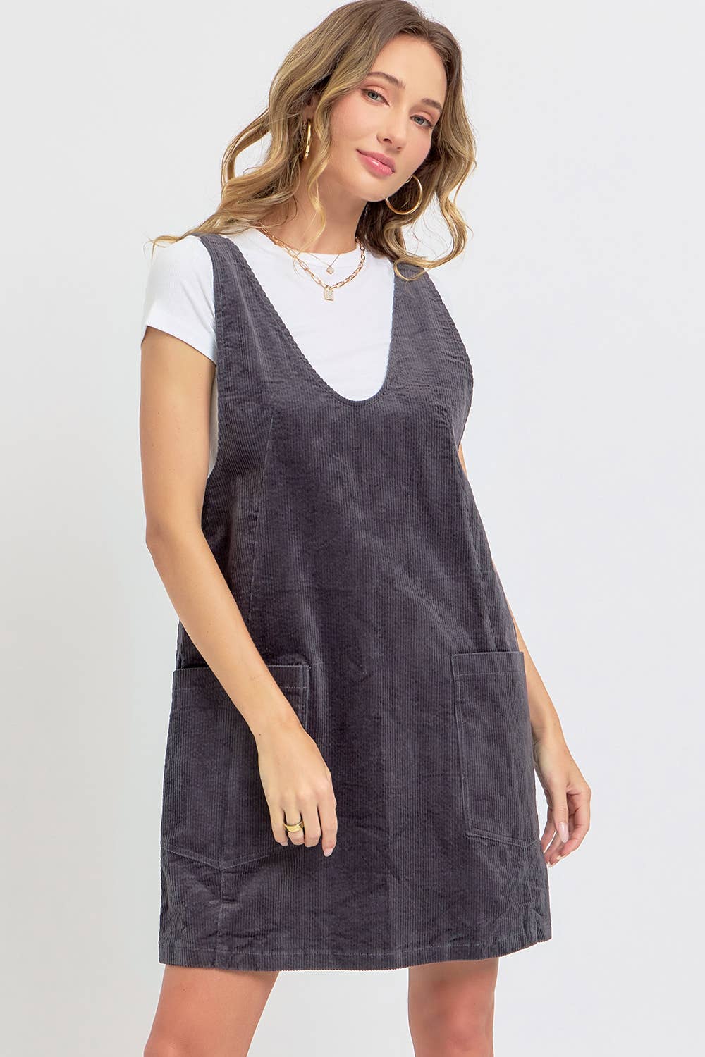 CASUAL OVERALL CORDUROY DRESS