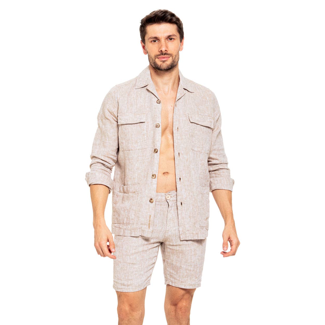 Linen Slim Fit Shorts - Beige