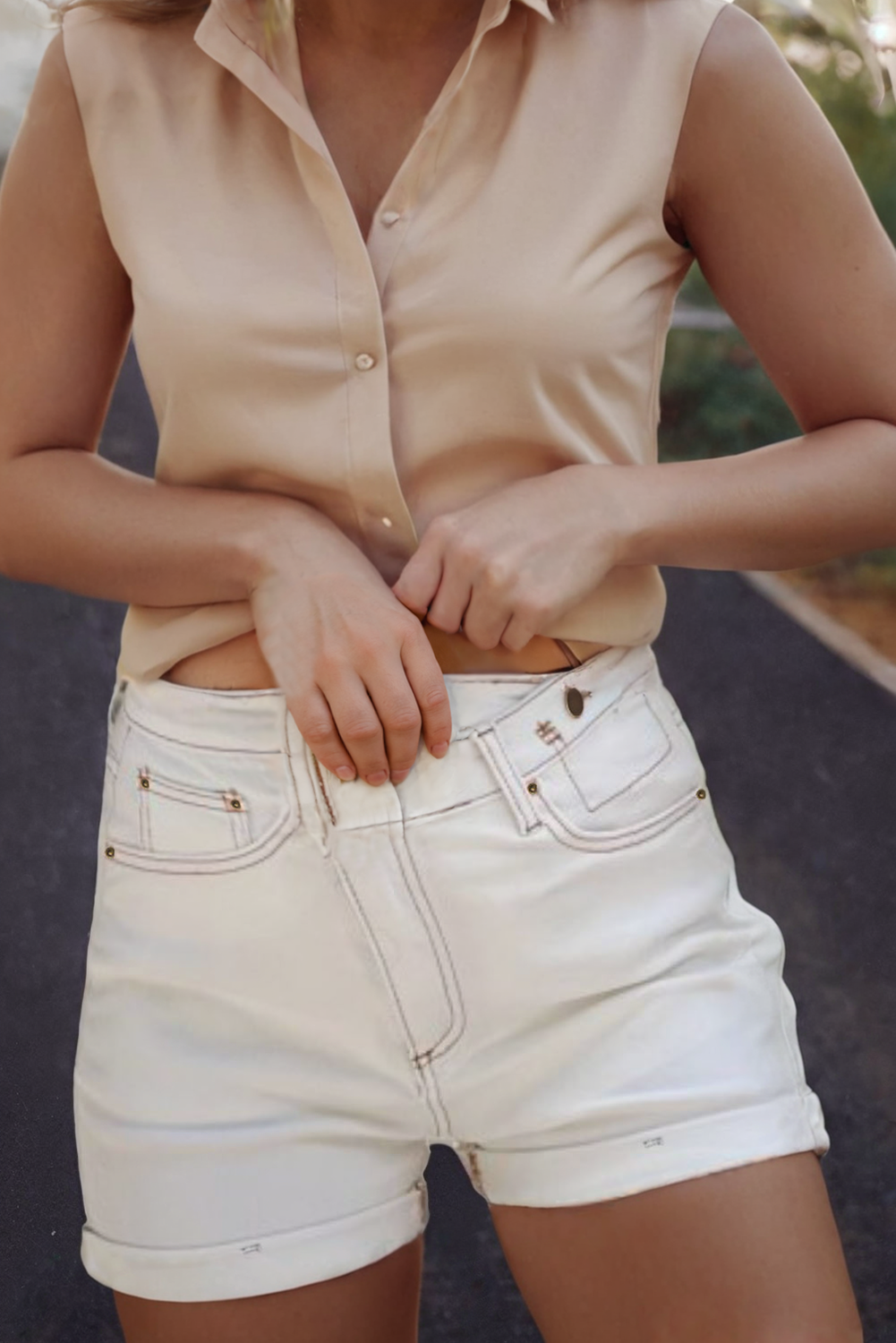 Asymmetric Waist Design Stylish Denim Shorts