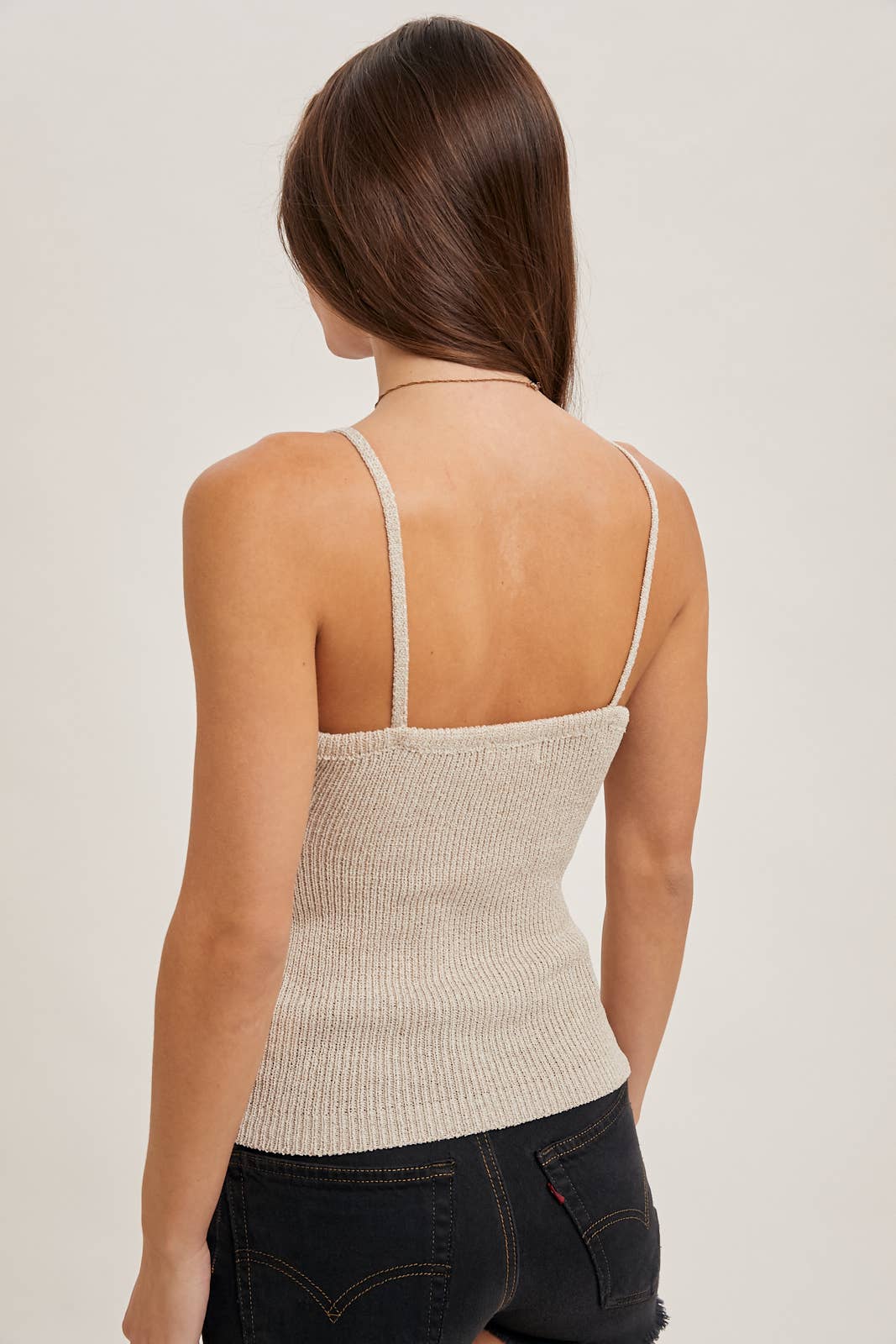 V-NECK RIBBED KNIT TANK TOP