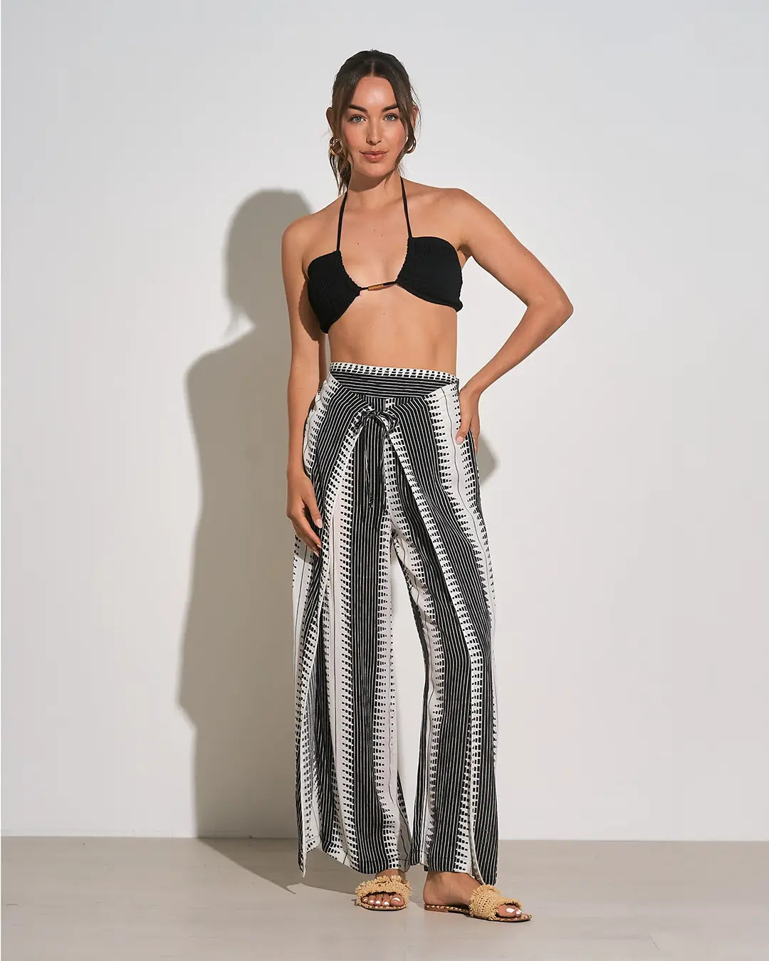 Black and White Kenya Wrap Front Pants
