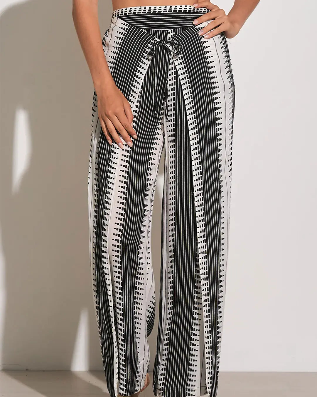 Black and White Kenya Wrap Front Pants