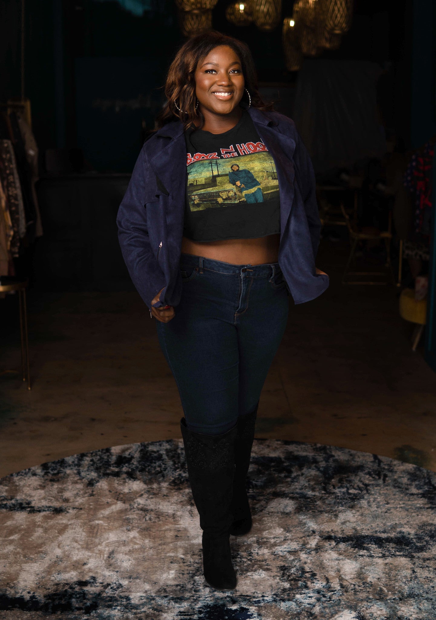 Navy Front Pocket Biker Jacket