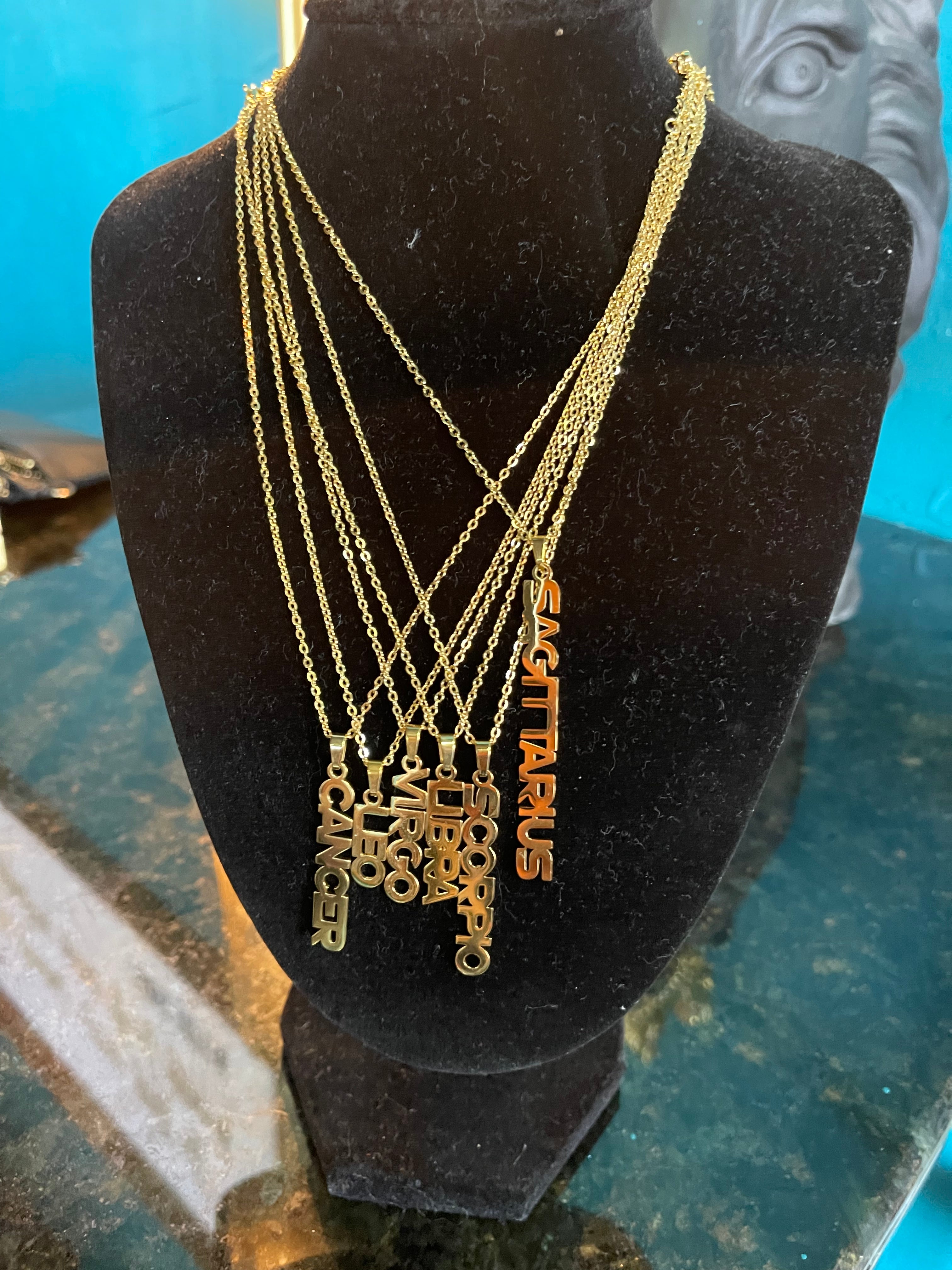 Long Gold Zodiac Necklace