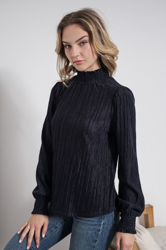 Mock Neck Velvet Ribbed Top
