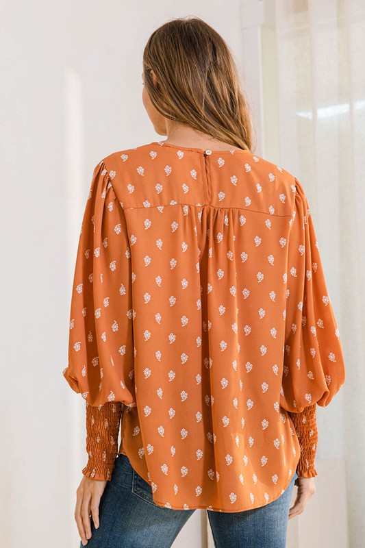 Lantern Sleeve Print Blouse