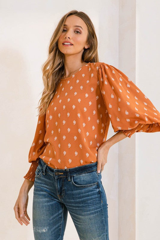 Lantern Sleeve Print Blouse
