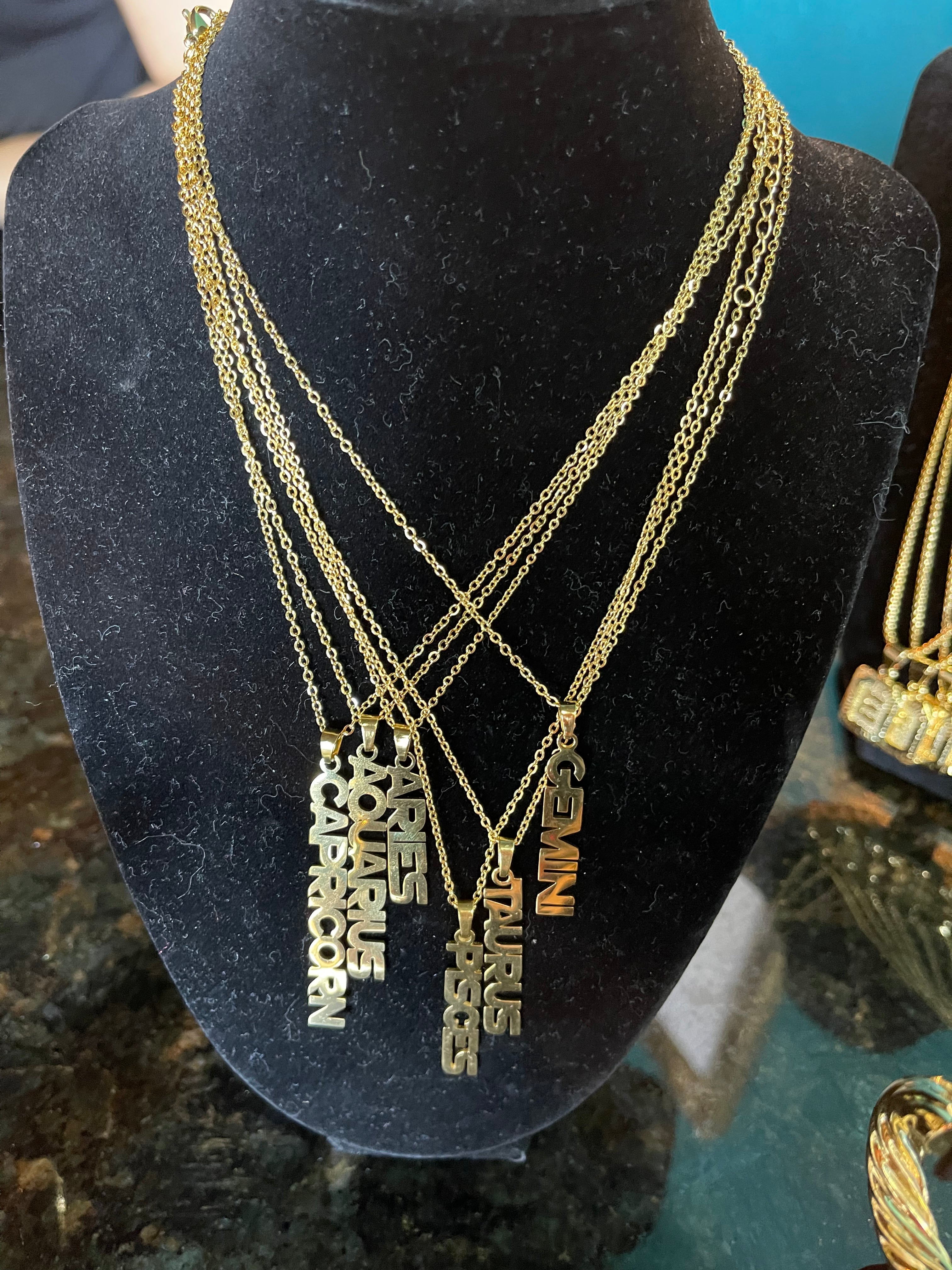 Long Gold Zodiac Necklace