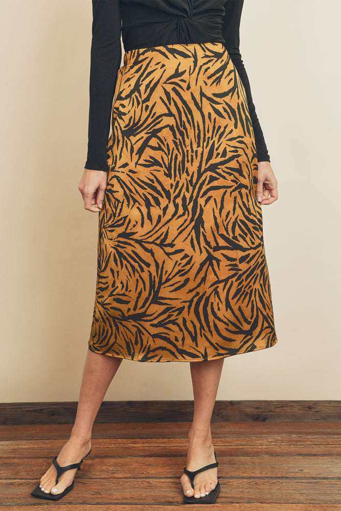 Midi Skirt- Animal Print- Tan/Black