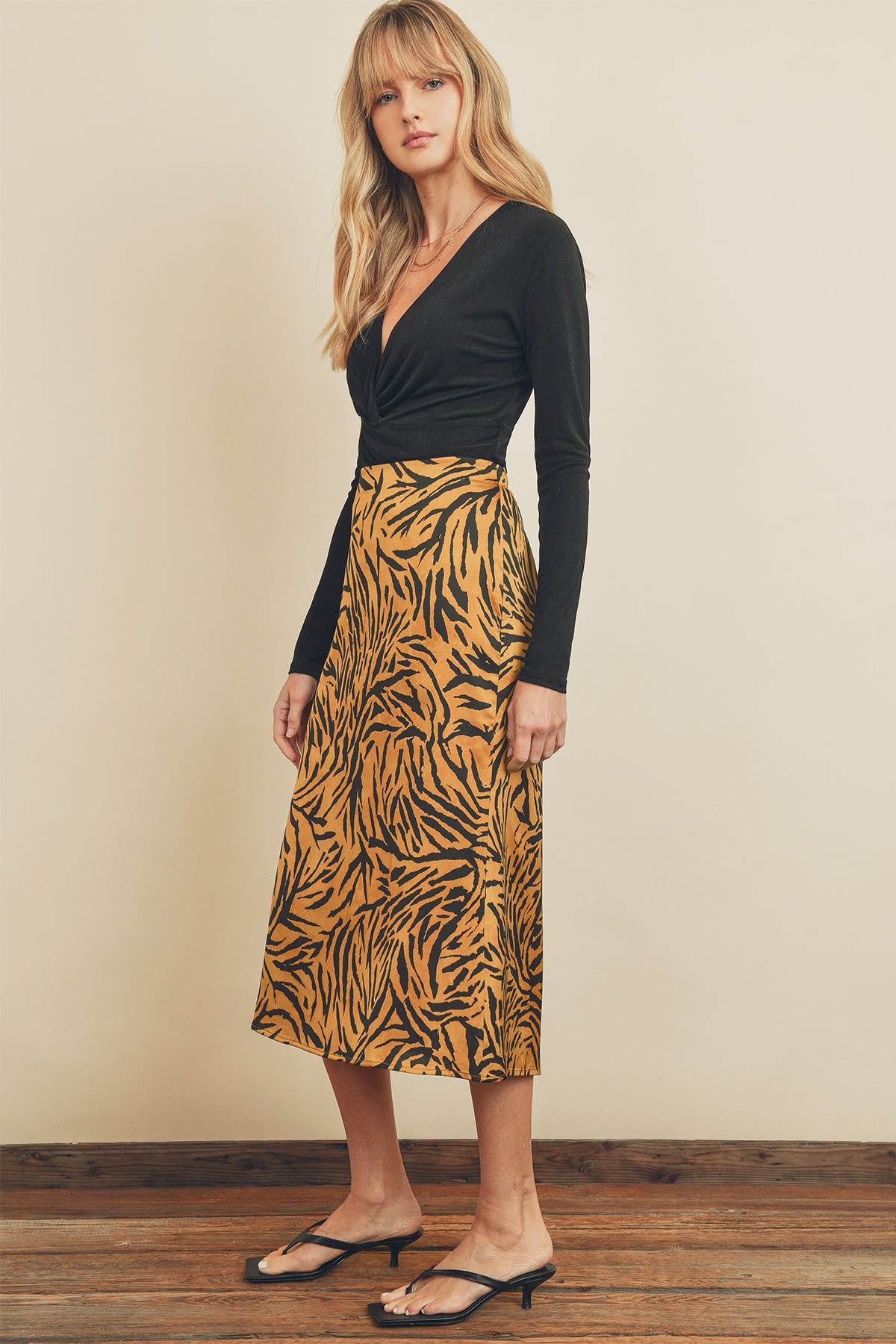 Midi Skirt- Animal Print- Tan/Black