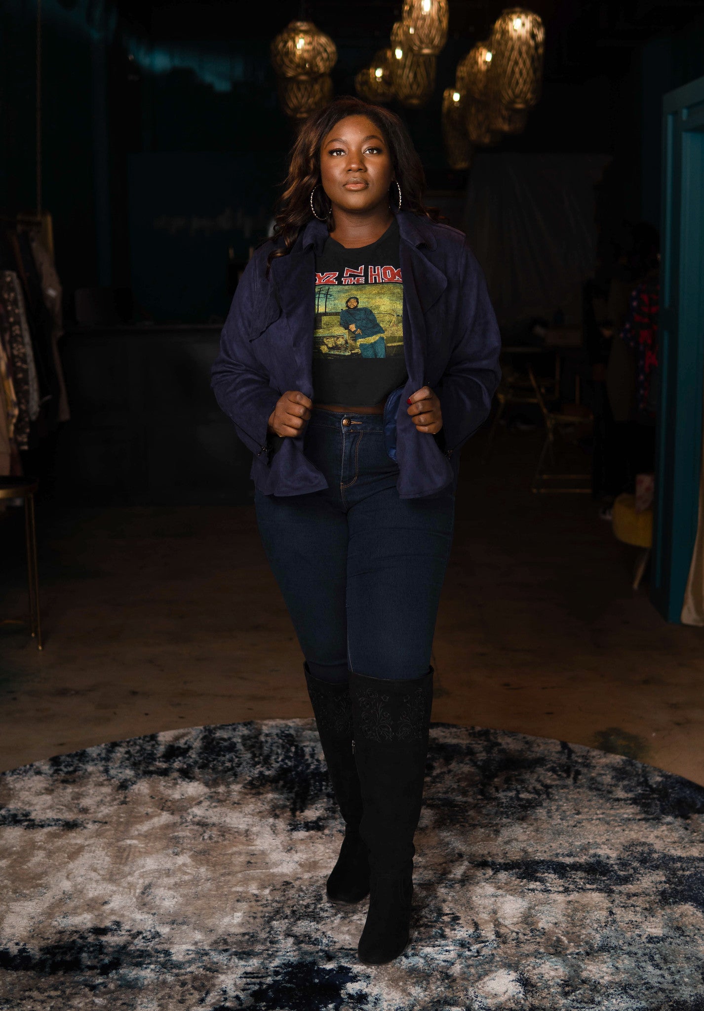 Navy Front Pocket Biker Jacket