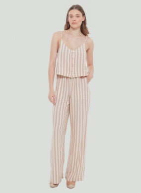 Striped Wide Leg Pant- Taupe