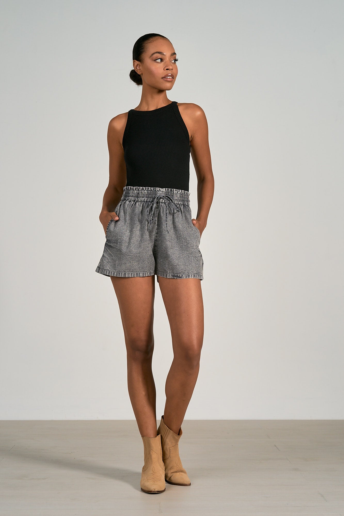 Grey Wash Drawstring Shorts