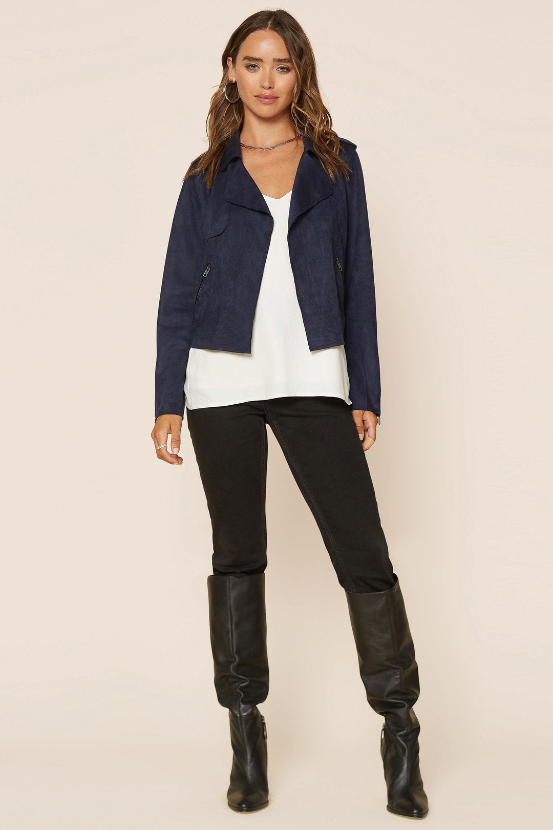 Navy Front Pocket Biker Jacket