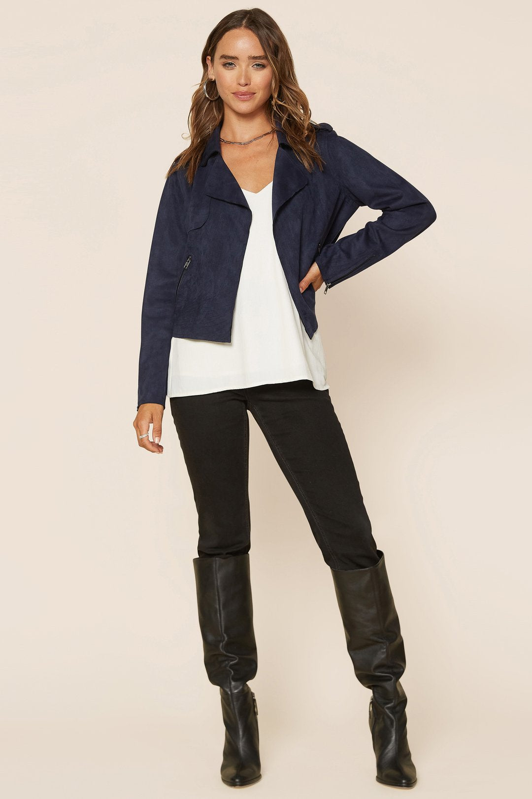 Navy Front Pocket Biker Jacket