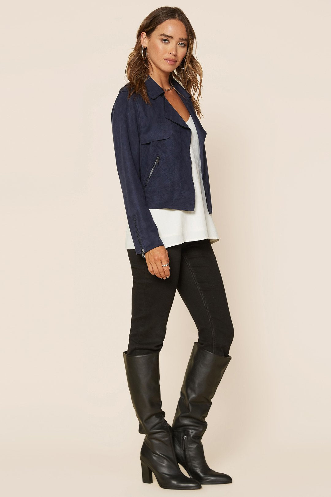 Navy Front Pocket Biker Jacket