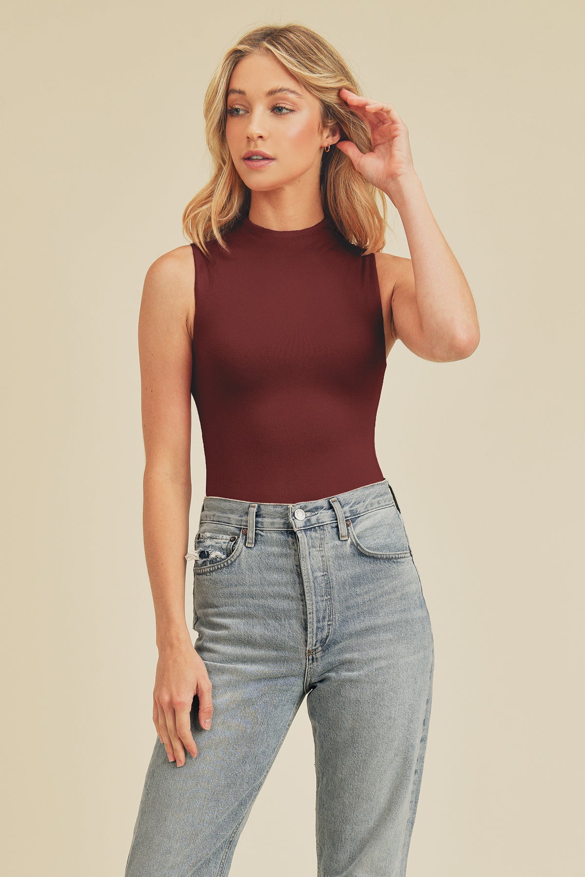 Mock neck keyhole bodysuit