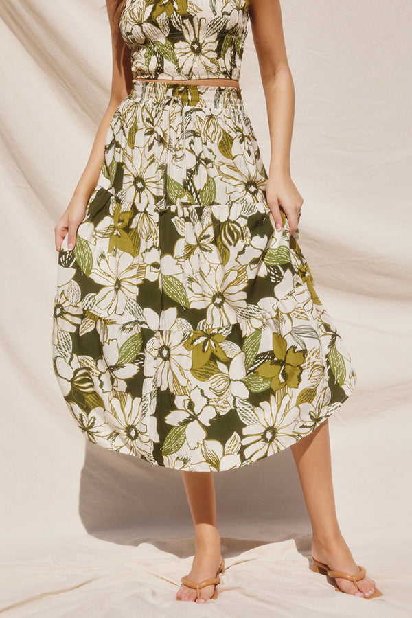 Greenery Tiered Midi Skirt