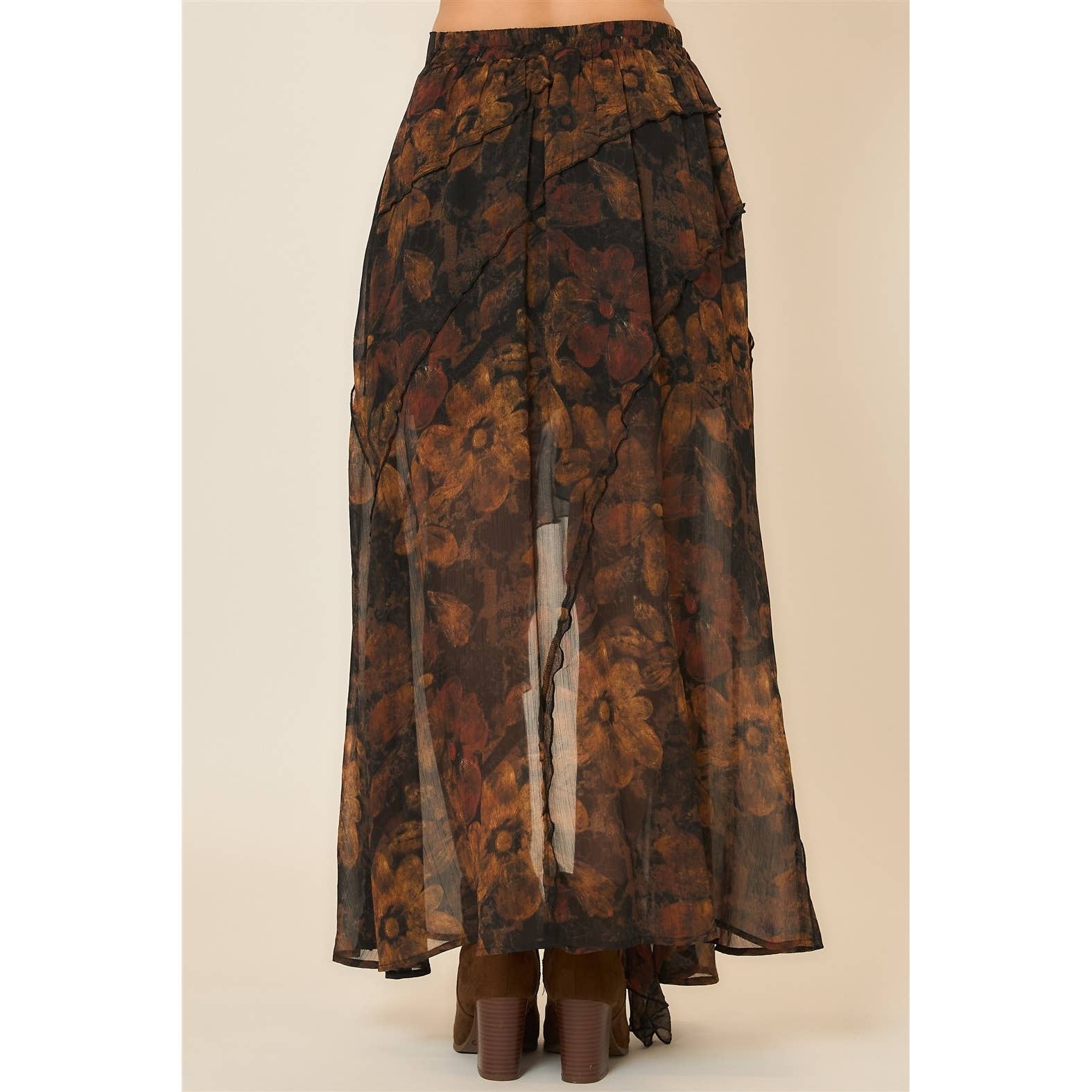 PLUS SIZE FLORAL REVERSE SEAM DETAIL MAXI SKIRT