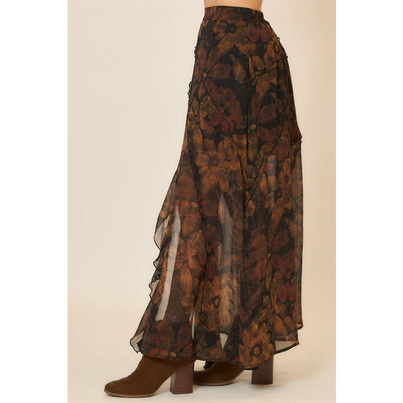 PLUS SIZE FLORAL REVERSE SEAM DETAIL MAXI SKIRT