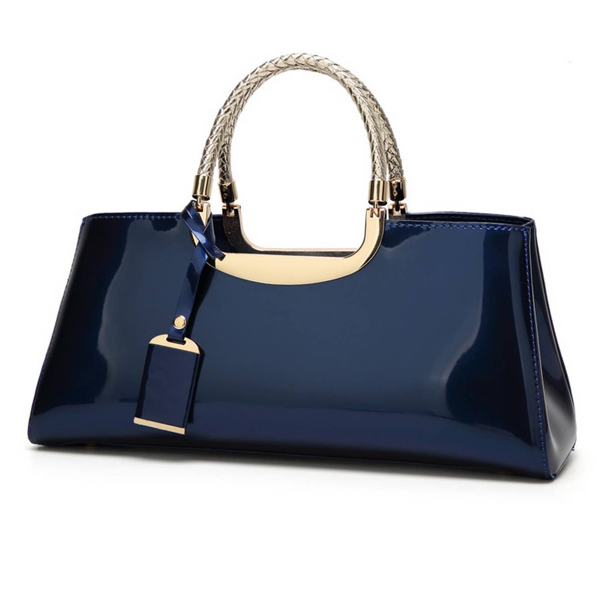 FASHIONABLE EVENING GLOSSY PATENT LEATHER TOTE