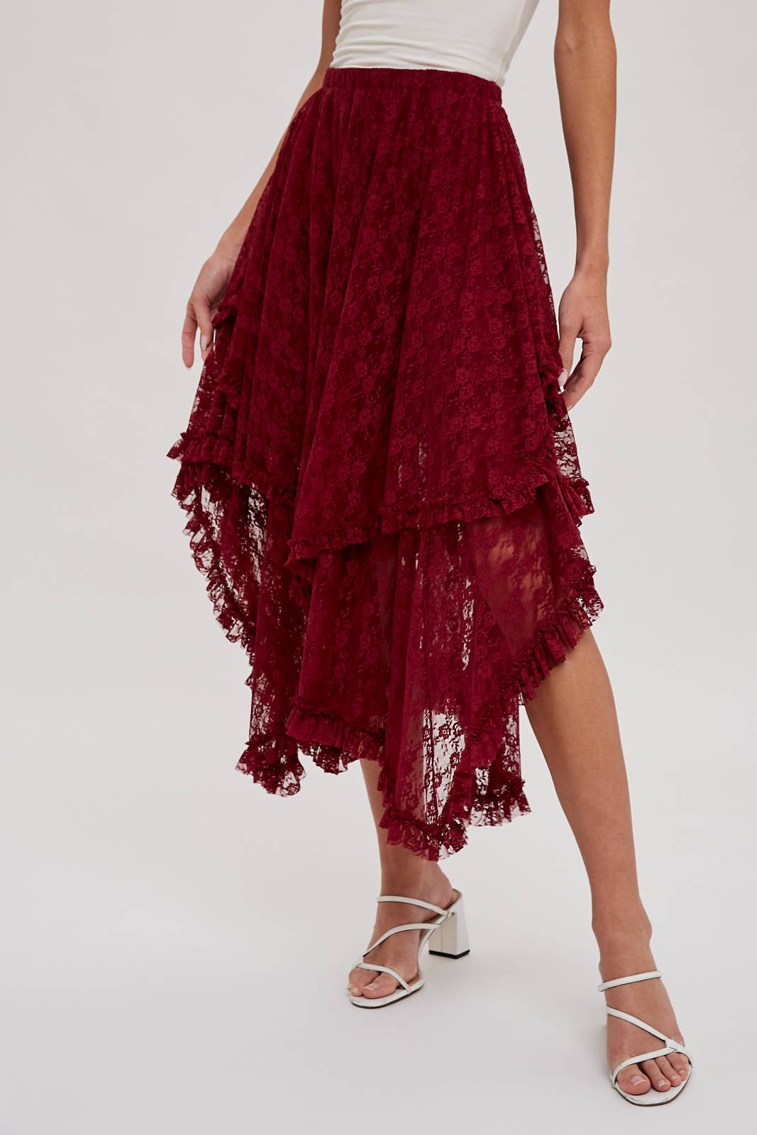 LACE TIER MIDI SKIRT