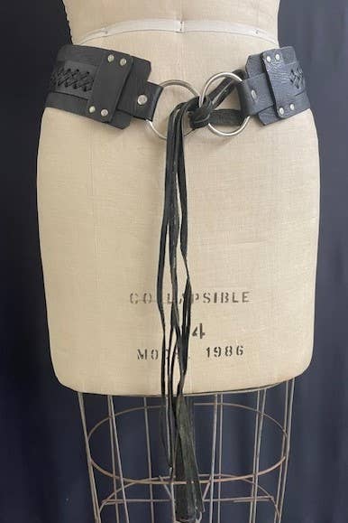 Black Leather Fringe Tie Belt