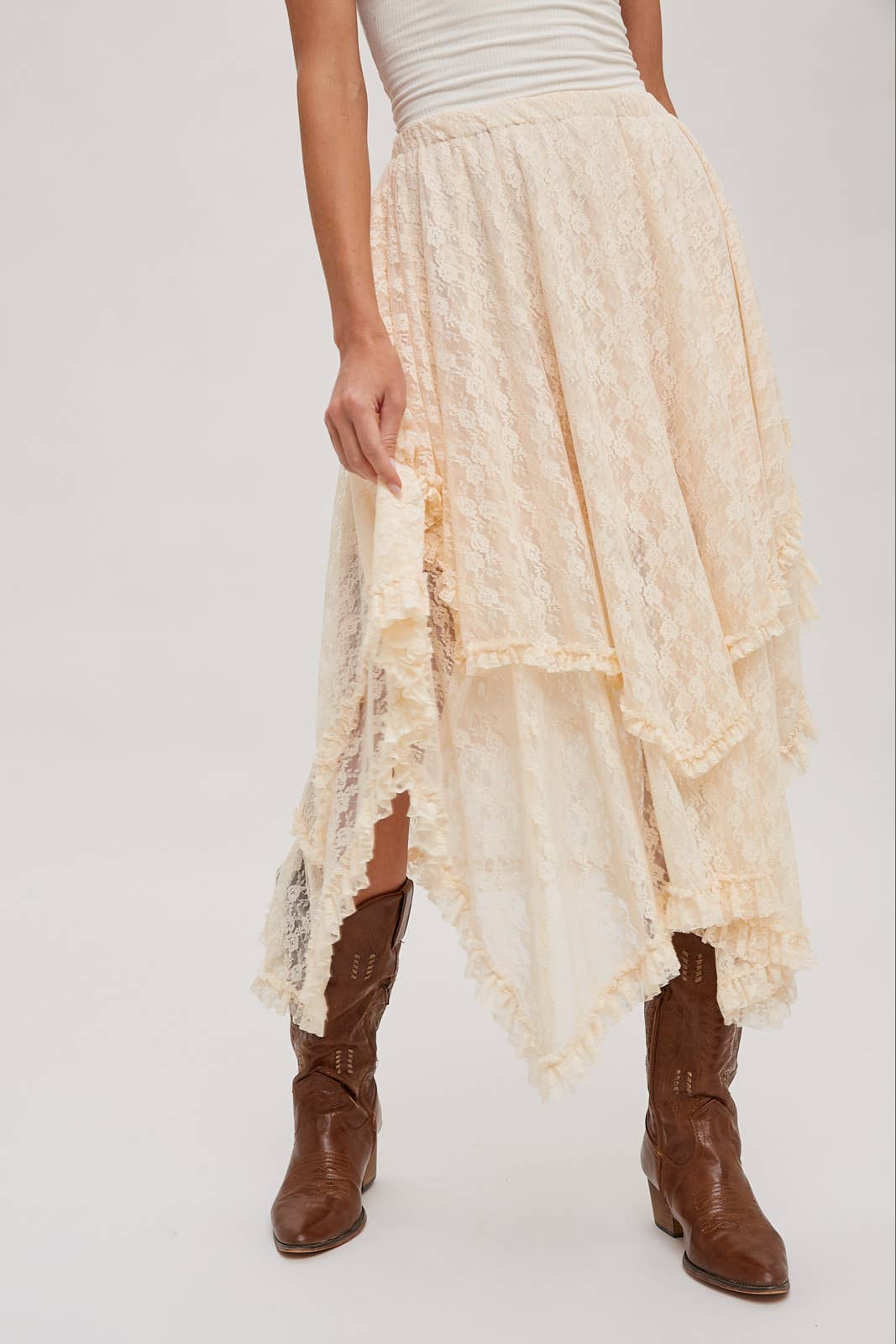 LACE TIER MIDI SKIRT