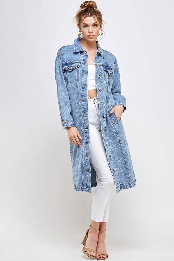 Long Trench Coat Denim Jean Jacket