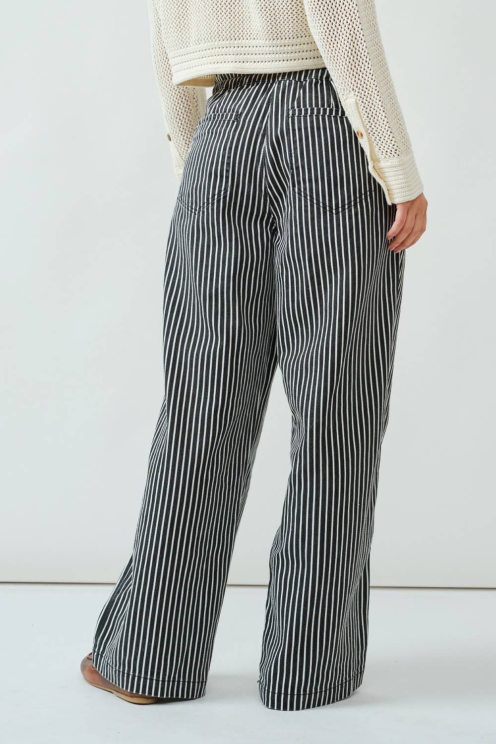 STRIPE WIDE LEG PANTS WITH ROPE BELT