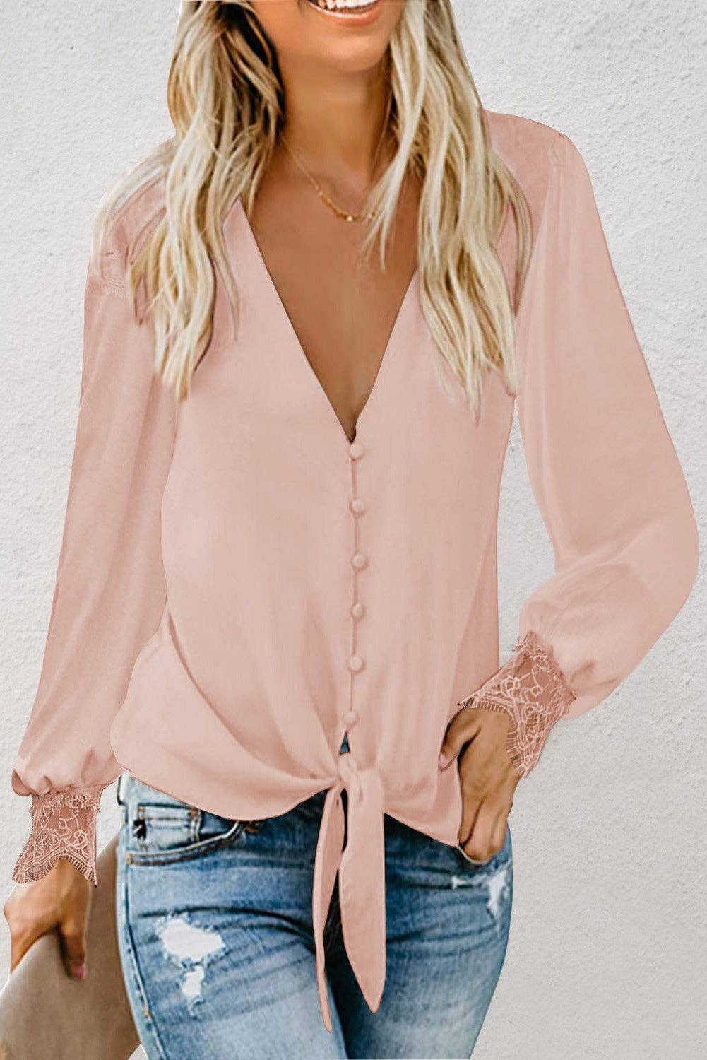 Knotted Lace Sleeve Top