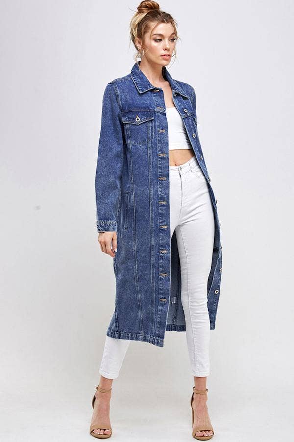 Long Trench Coat Denim Jean Jacket