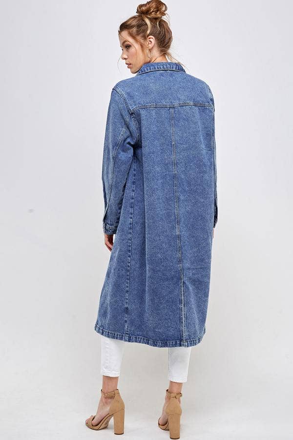 Long Trench Coat Denim Jean Jacket