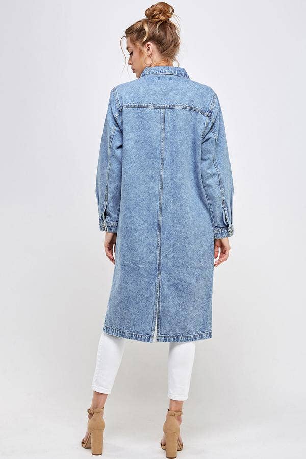 Long Trench Coat Denim Jean Jacket