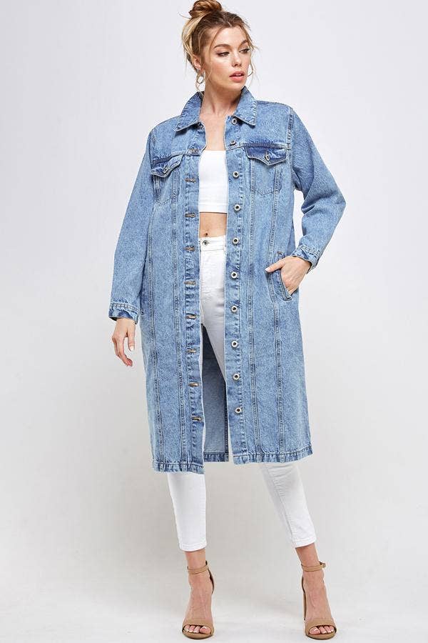 Long Trench Coat Denim Jean Jacket