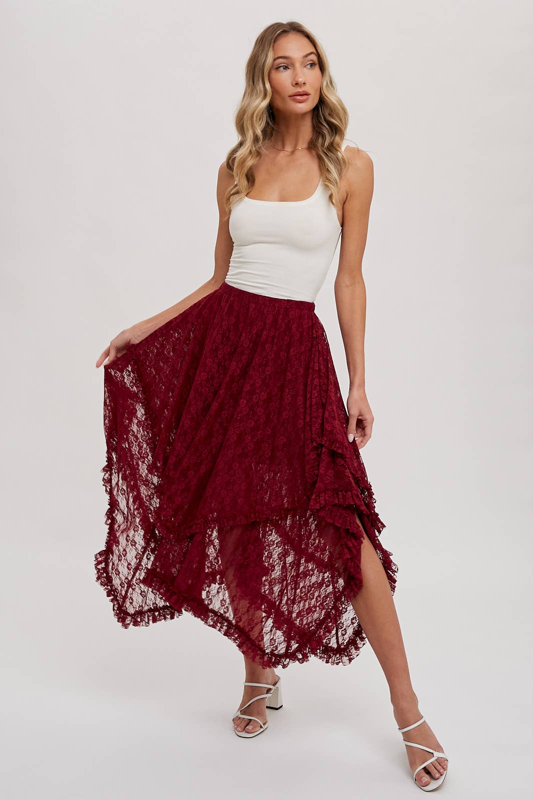 LACE TIER MIDI SKIRT