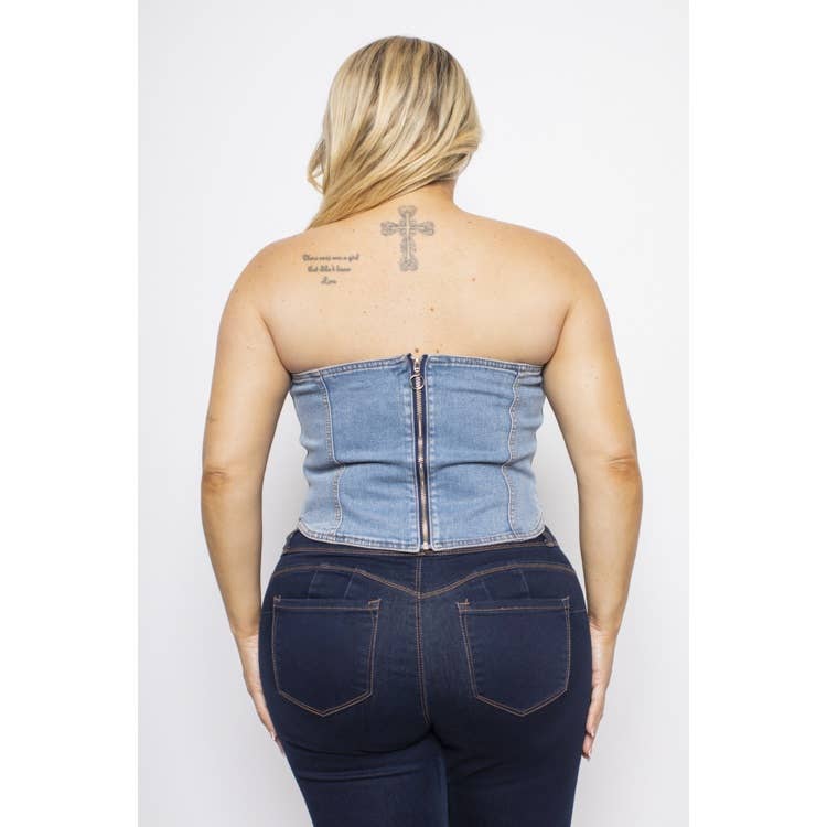 DENIM ZIP BACK CORSET TUBE TOP