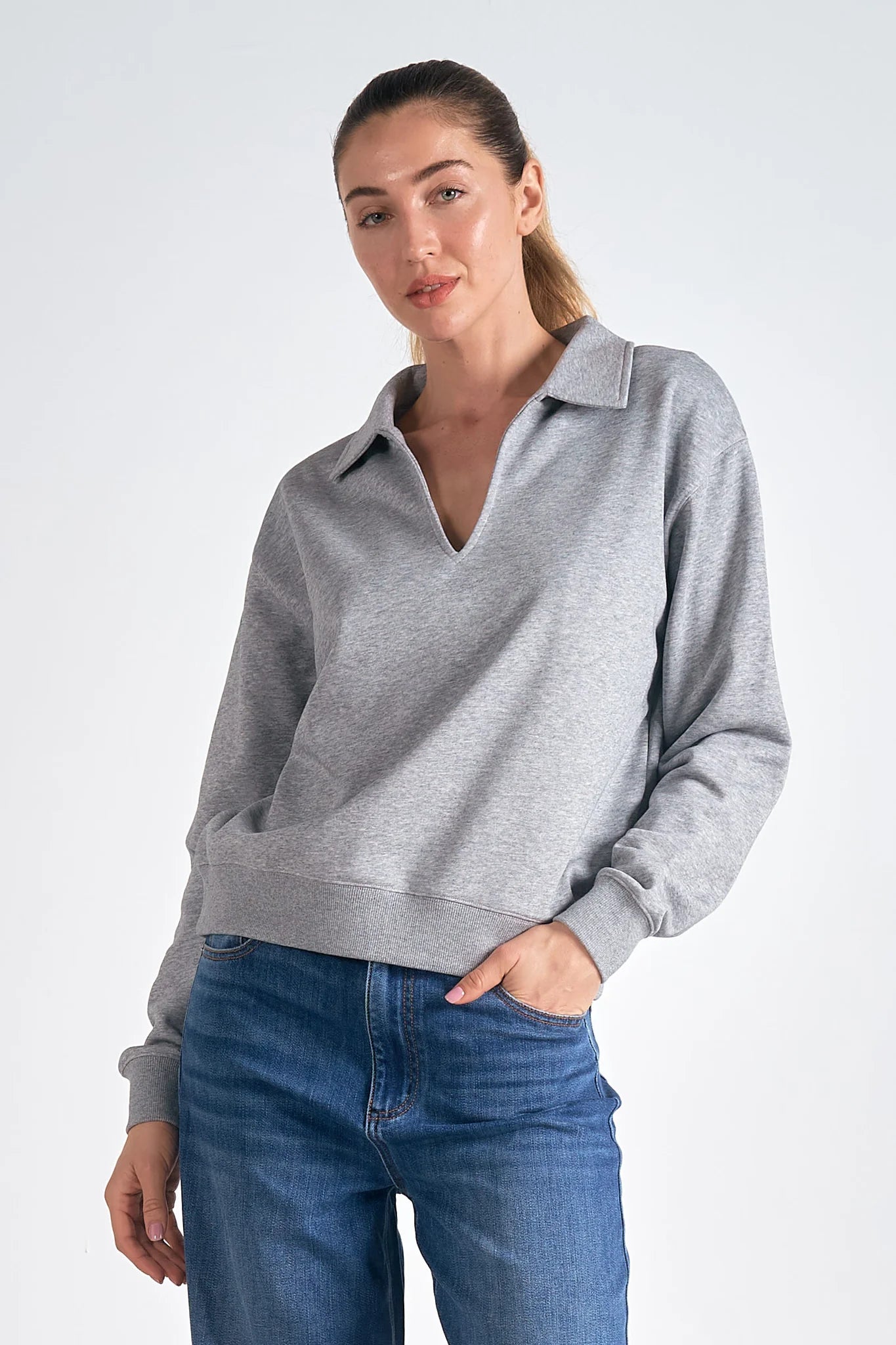 Long Sleeved Heather Grey VNeck Top