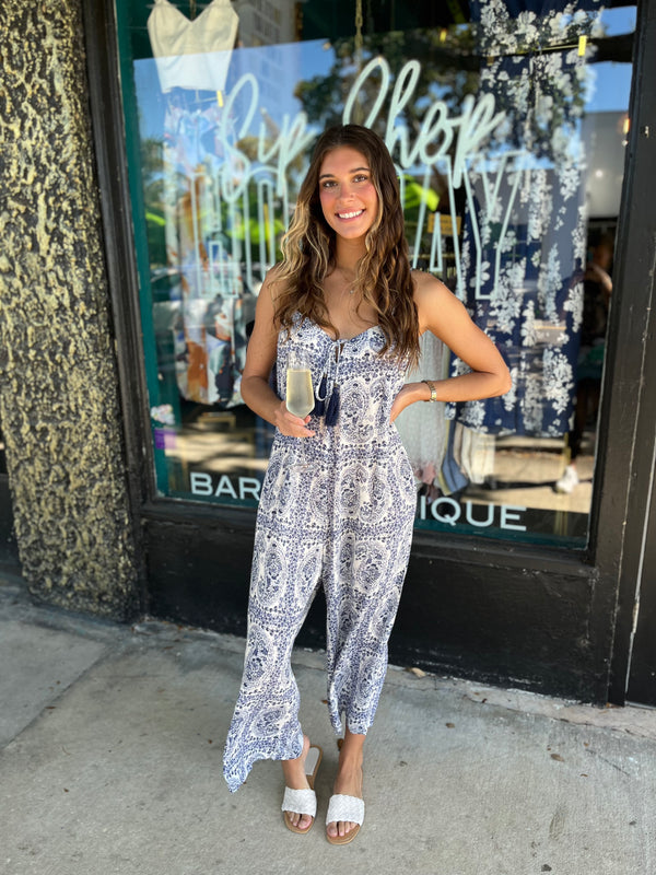 Paisley Tie Front Jumpsuit