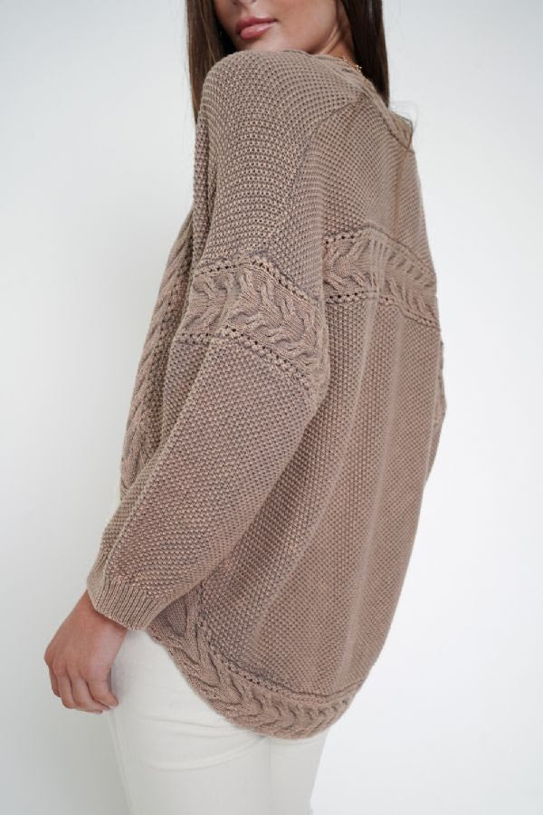 Cable Knit Open Cardigan