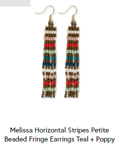 Ink + Alloy - Melissa Horizontal Stripes Beaded Fringe Earrings - Teal & Poppy