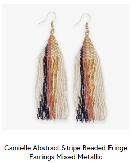 Ink + Alloy - Camille Abstract Stripe Beaded Fringe Earrings - Mixed Metallic