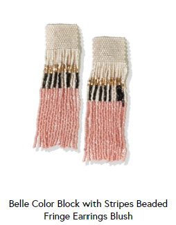 Ink + Alloy - Belle Color Block With Stripes Beaded Fringe Earrings - Blush