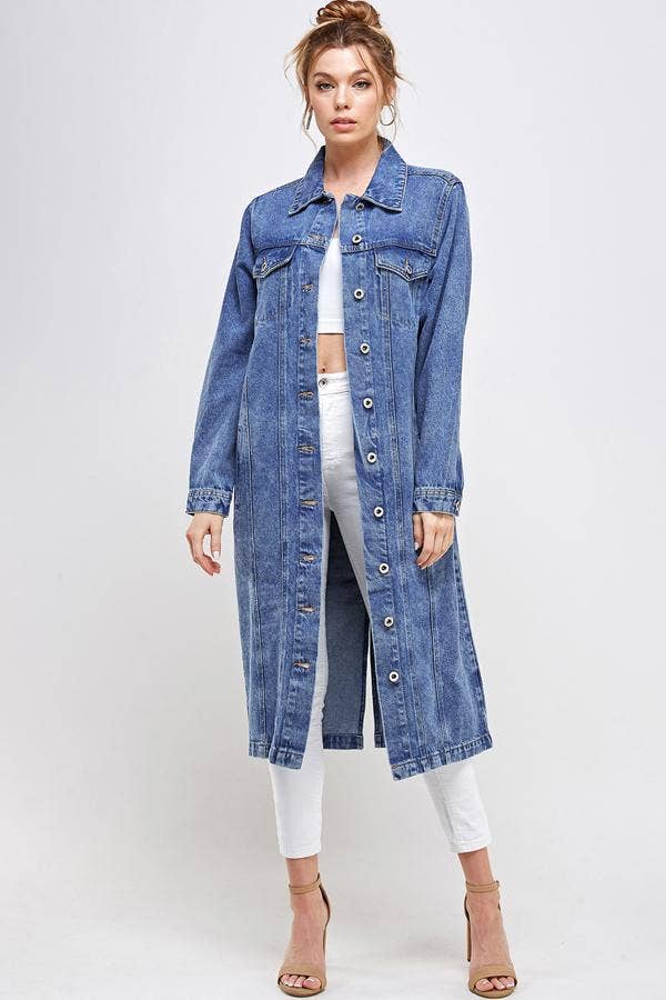 Long Trench Coat Denim Jean Jacket