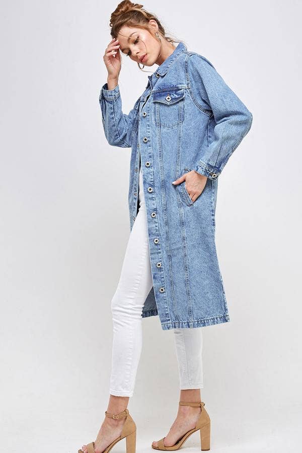 Long Trench Coat Denim Jean Jacket