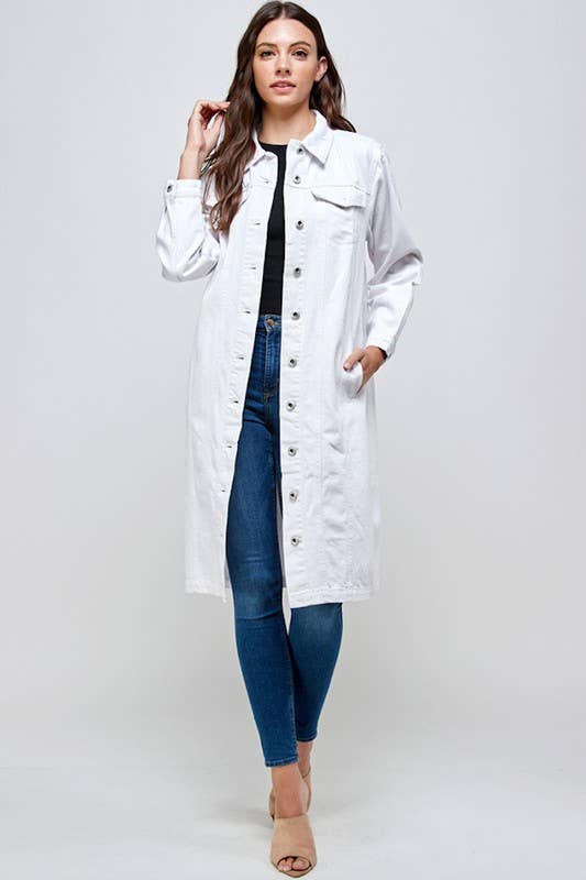 Long Trench Coat Denim Jean Jacket