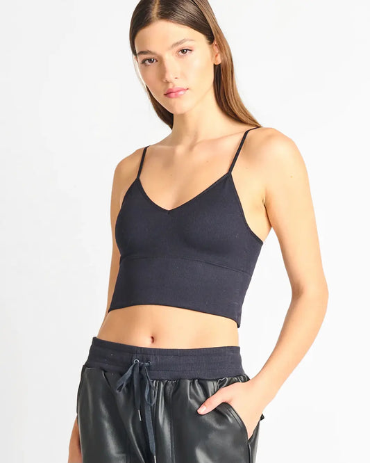 The perfect crop top to wear with high rise bottoms or for coverage under sheer tops and sweaters. Adjustable straps, removable cups and double lined for extra support and comfort.