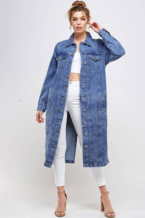 Long Trench Coat Denim Jean Jacket