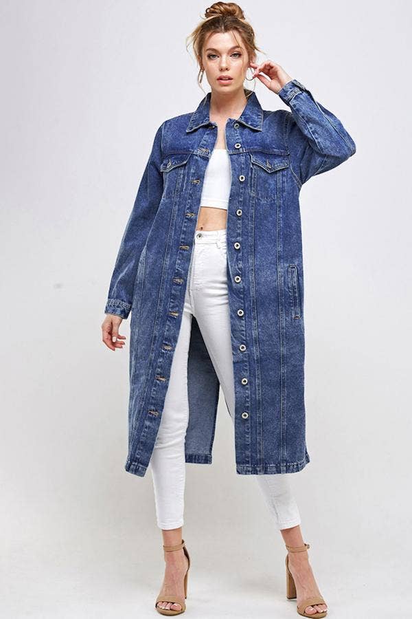 Long Trench Coat Denim Jean Jacket