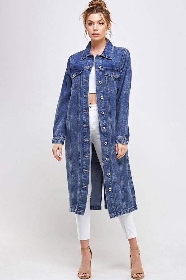 Long Trench Coat Denim Jean Jacket